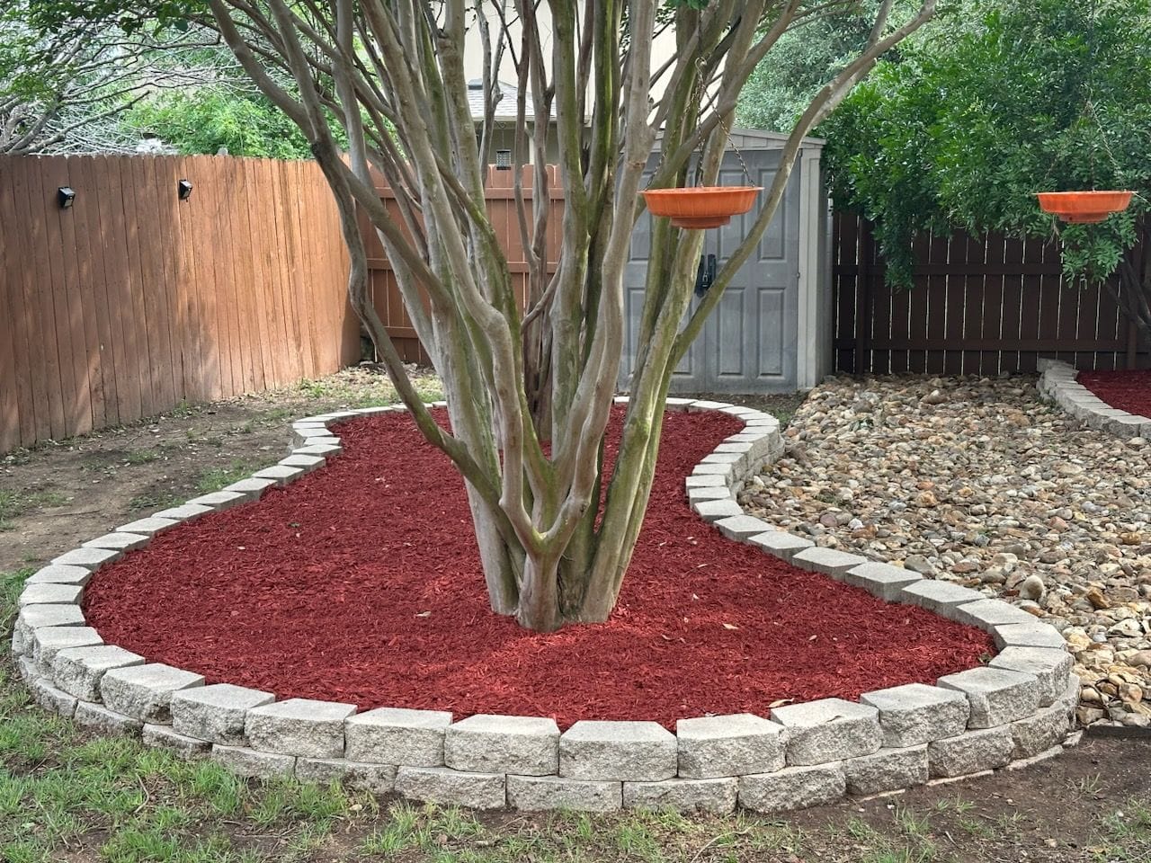 Bright Red Mulch Backyard Transformation